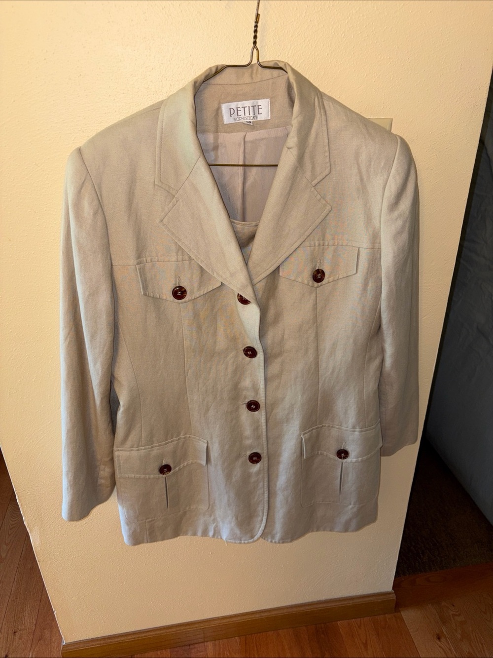Petite Sophisticate Cream Button-Front Blazer Jacket & skirt 12 petite
